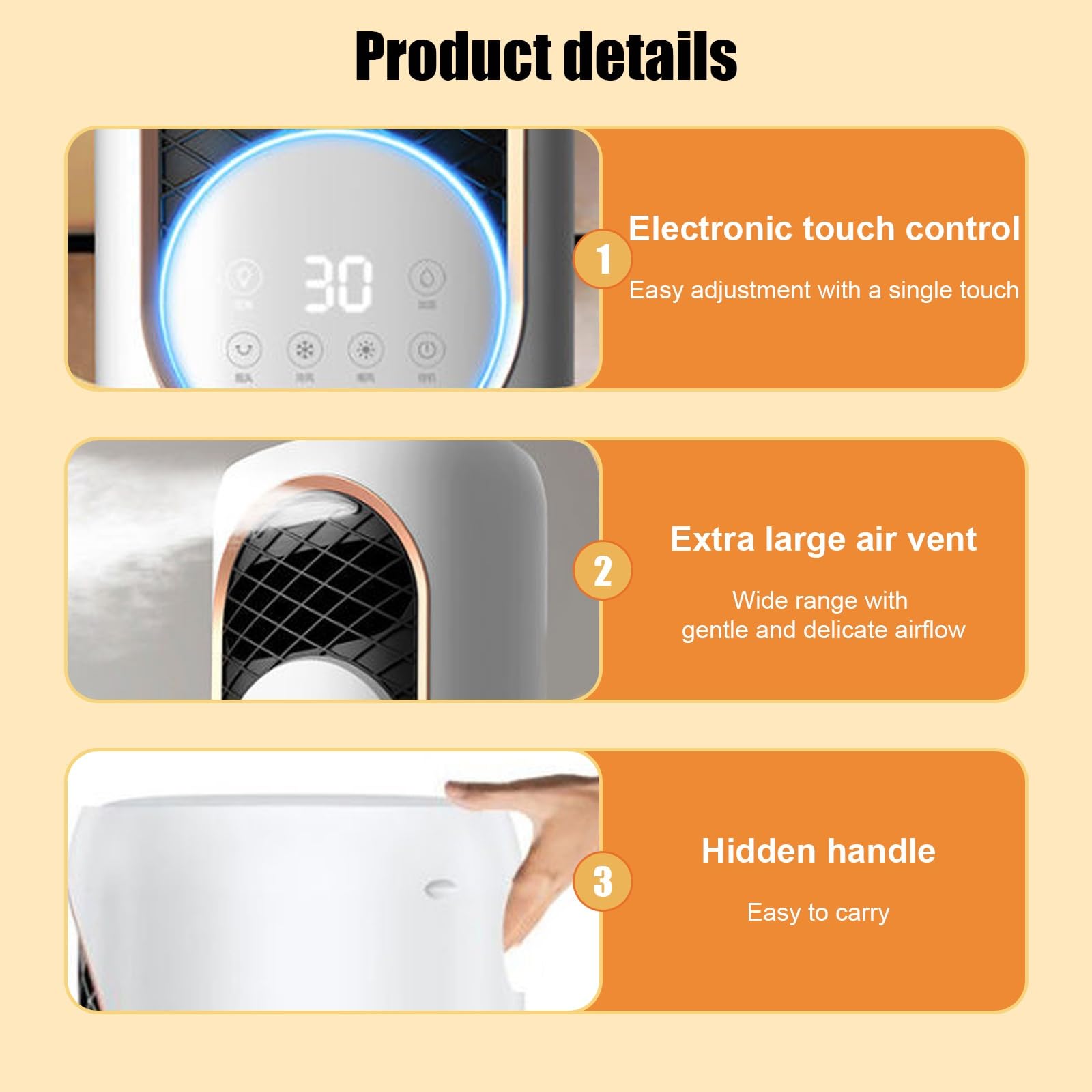 Airconditioning Portable Unit, 3 Velocidades, Control Táctil, Doble Función de Aire Caliente y Frío para el Hogar, Dormitorio