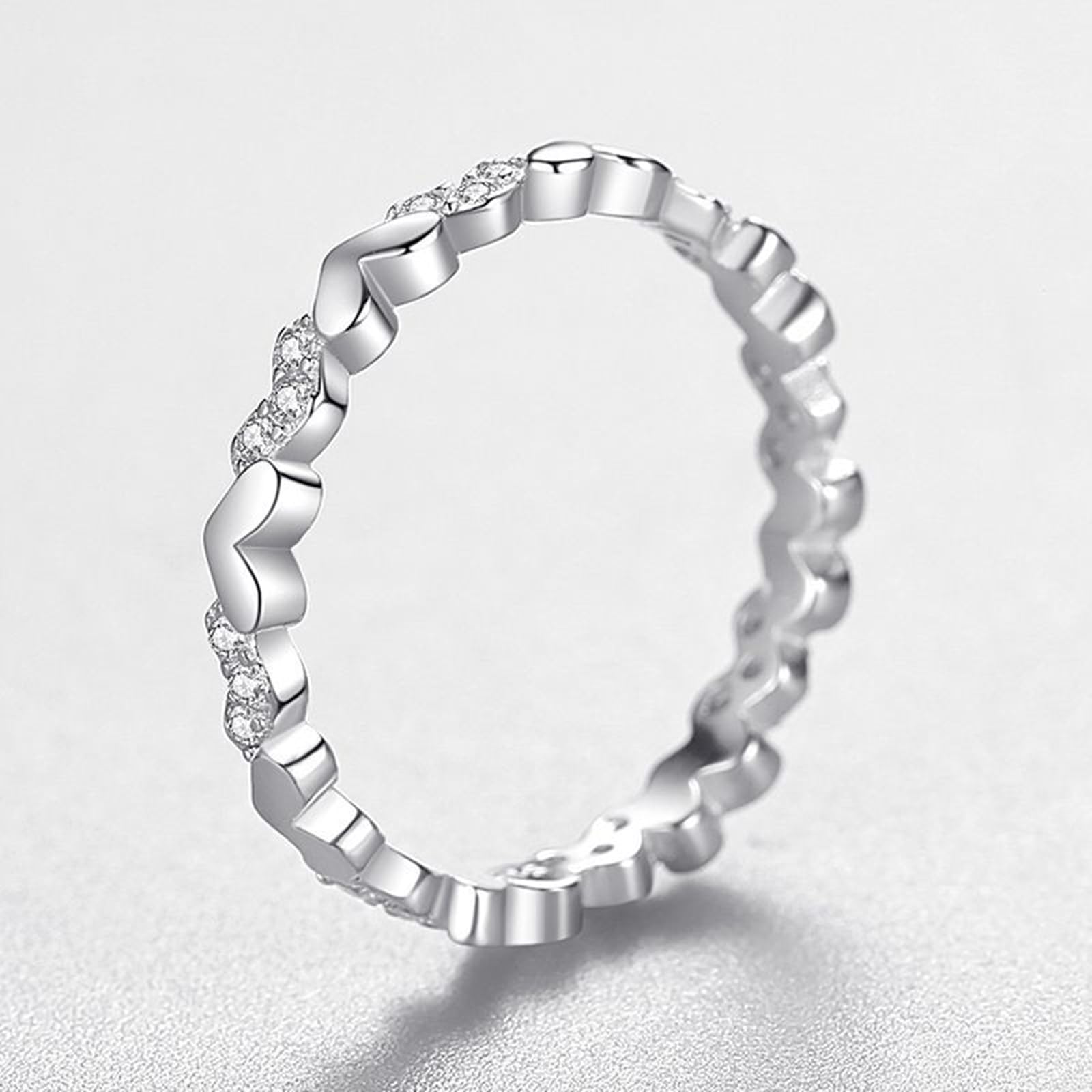 Bague de Fiançailles Femme Or 9/14/18 carats, Anneau Empilable Cœur Alterné Orné de Lab Diamant, Bague Or Blanc Personnalisée
