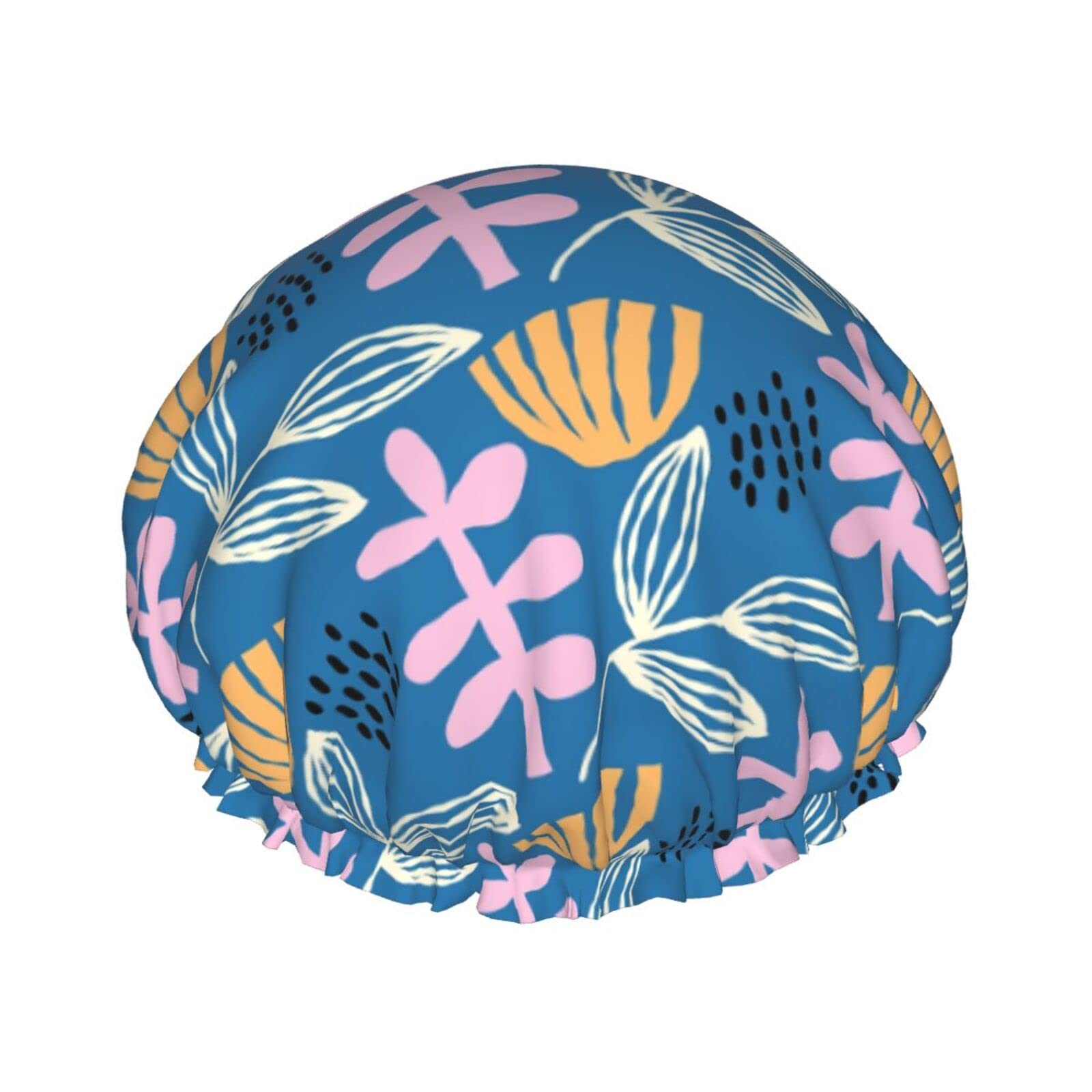 Gorro de ducha con hojas de flores para mujer, gorro de ducha de baño impermeable ajustable de doble capa, protección para el cabello, gorro de ducha reutilizable para salón de spa para mujer