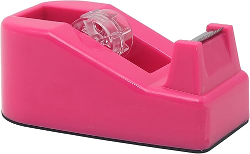 SHOIKOM - Dispensador de cinta de escritorio elegante y afilado, bonito escritorio dispensador de cinta de oficina, base antideslizante, color rosa