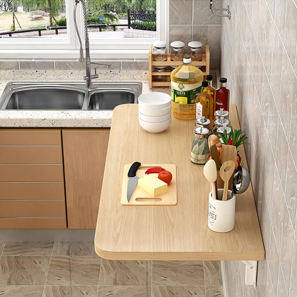 Mesa Plegable de Pared, Mesa Plegable, Escritorio De Madera Pequeño para Oficina, Hogar, Cocina, multifuncionales,Escritorio de Ordenador,60 * 30 * 1.6cm-Color Nogal