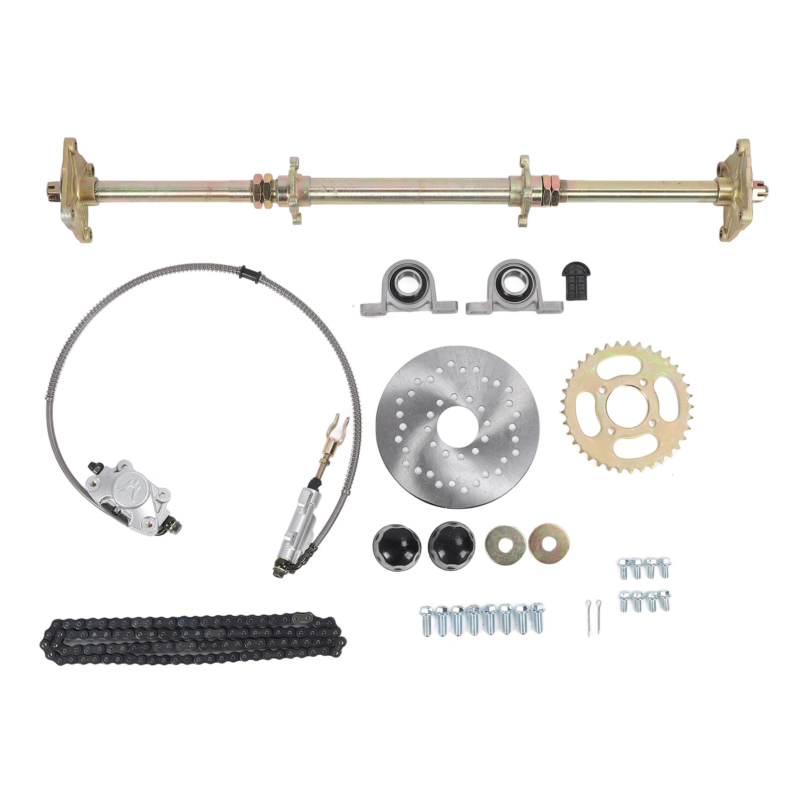 Kit de Montaje de Eje Vivo Trasero Go Kart, Acero Al Carbono para Triciclo de Deriva con Longitud de Eje de 32 Pulgadas, Piñón 428 37T y Disco de Freno de 7,5 Pulgadas
