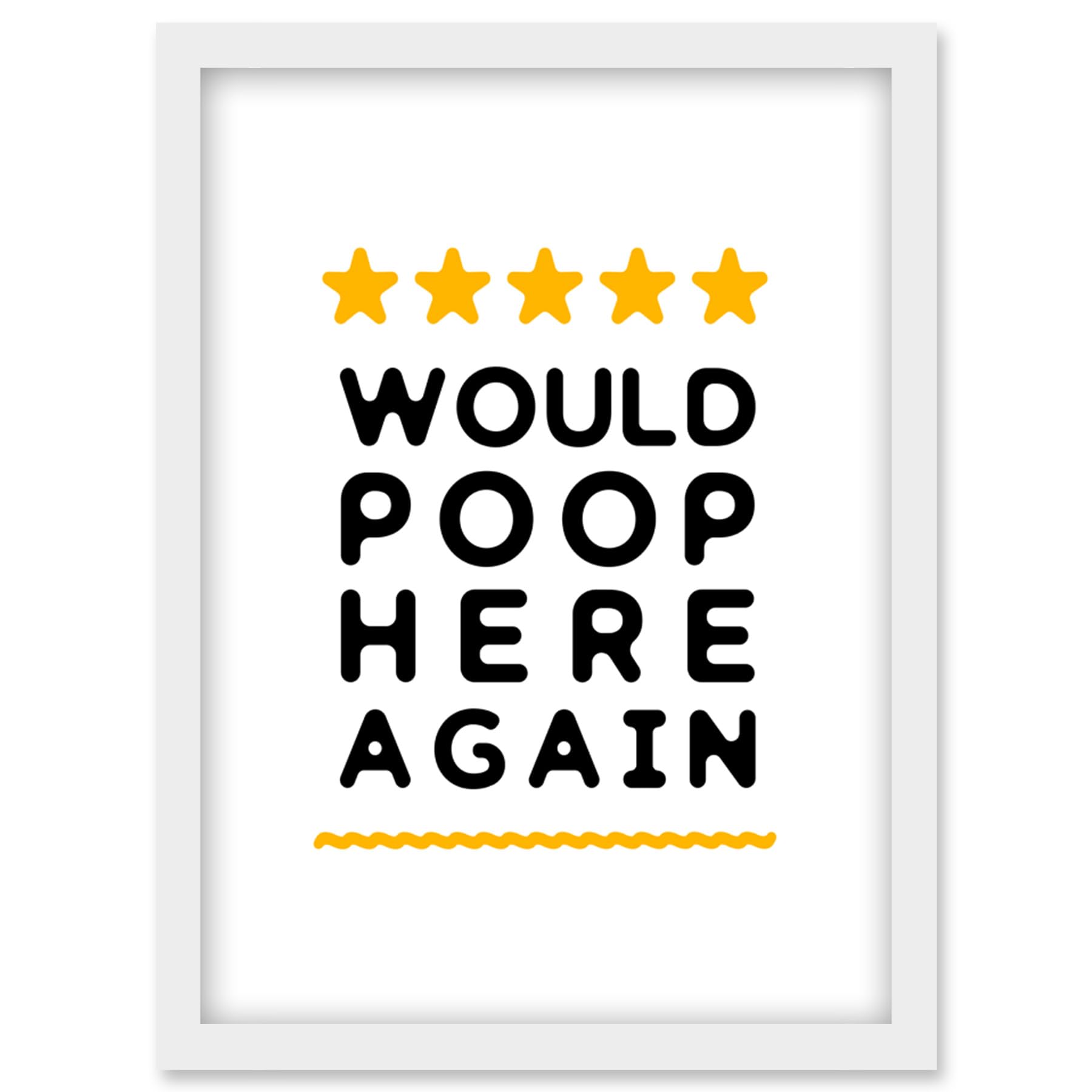 Funny Bathroom Review Sign Five Stars Would Poop Here Again Funny Toilet Decor Artwork Framed Wall Art Print A4