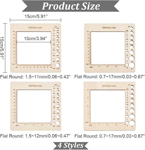 Miniatura 2 de NBEADS 4 reglas de calibre de madera para tejer, herramienta de tejer cuadrada de madera para tejer, gancho de ganchillo para hilanderos,
