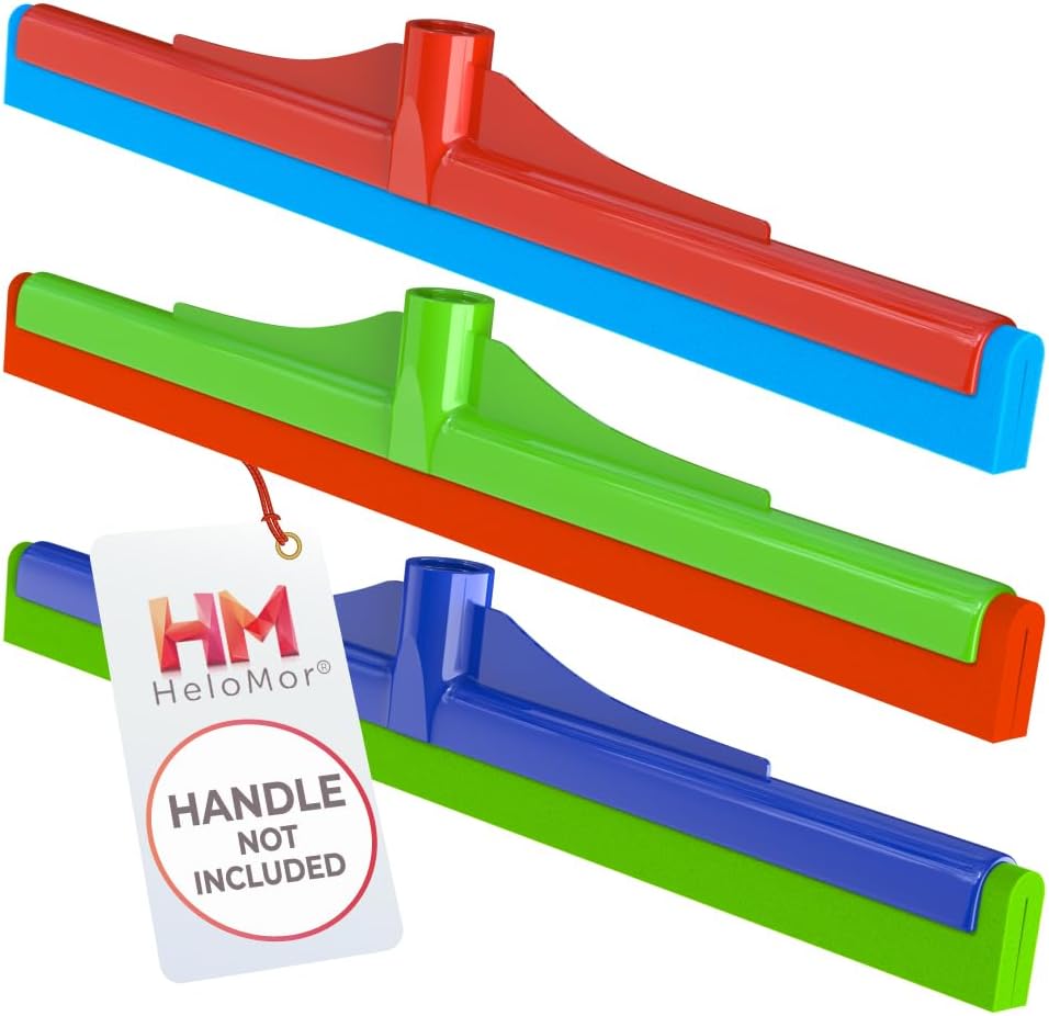 HELOMOR Floor Squeegee Wiper Heads 3-Pack Refill Mop Foam Dual Moss, 16" L For Cleaning Indoor Kitchen Households & Offices Scooping & Drying Water On Wood Parquet Concrete Tile Bathroom Shower Window 3 Pcs