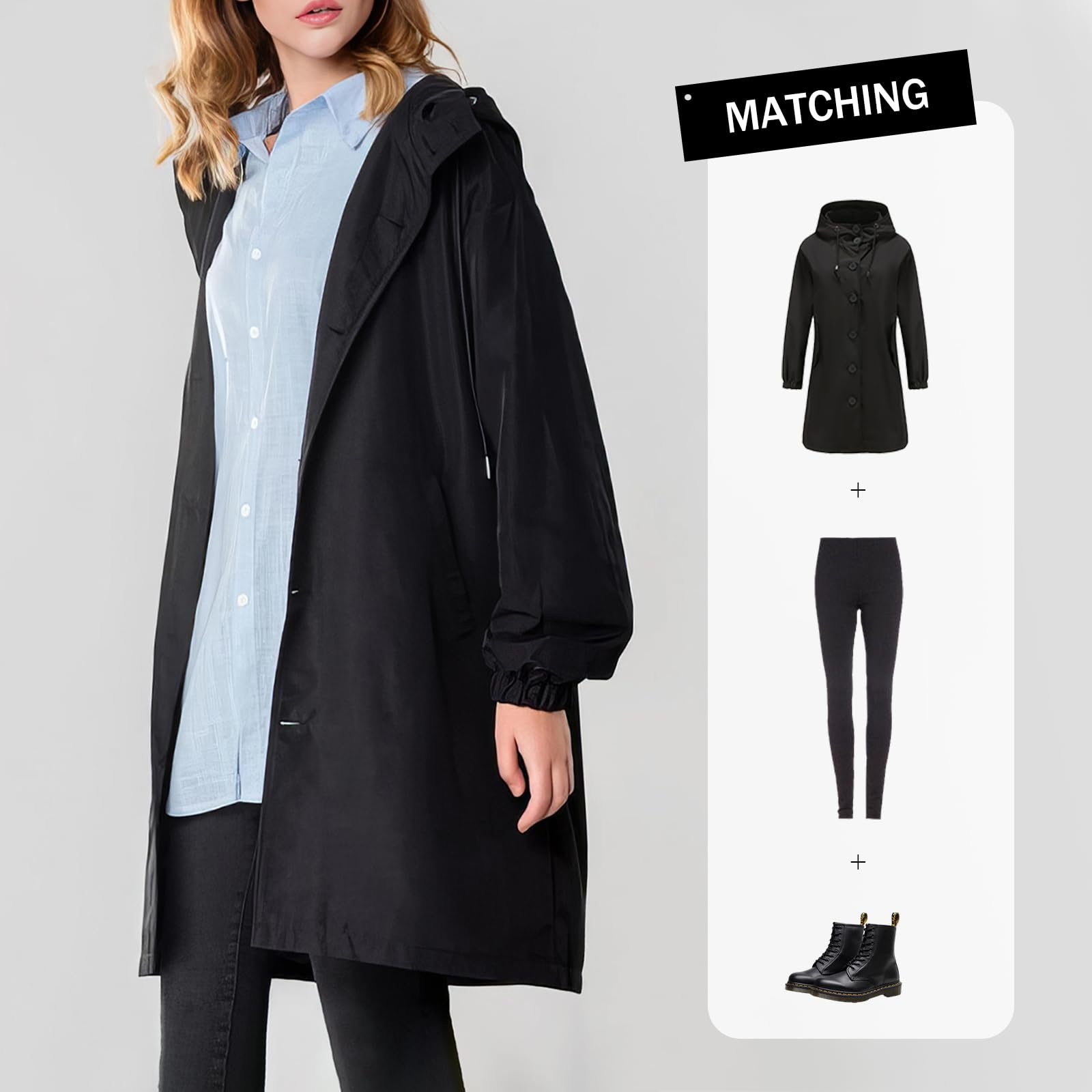Trench Impermeabile da Donna - Giacca Antivento con Cappuccio Monopetto, Soprabito Impermeabile per Esterni, Impermeabile Softshell per Escursioni e Spostamenti