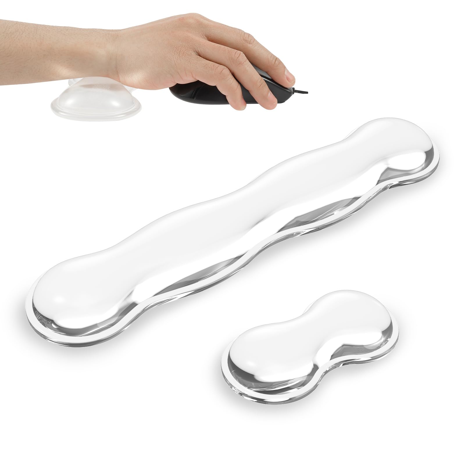 2Pcs Ergonomic Gel Mouse and Keyboard Wrist Rest, White Silicone Keyboard Wrist Support Set for Keyboards and Mouse Typing Pain Relief, Suitable for Computer/Laptop/Gaming
