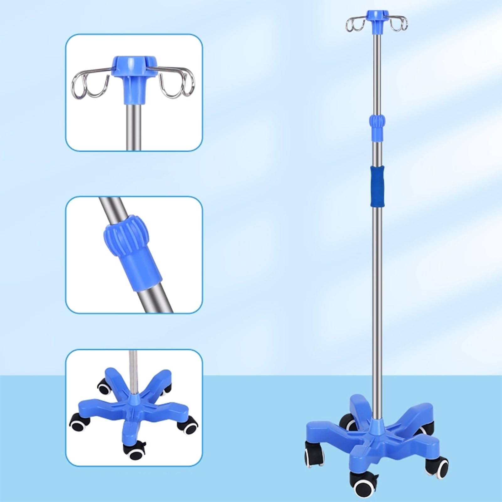 Soporte for Suero, Soporte Portátil for Suero, Soporte for Suero, 4 Ganchos, con Ruedas, Altura Ajustable