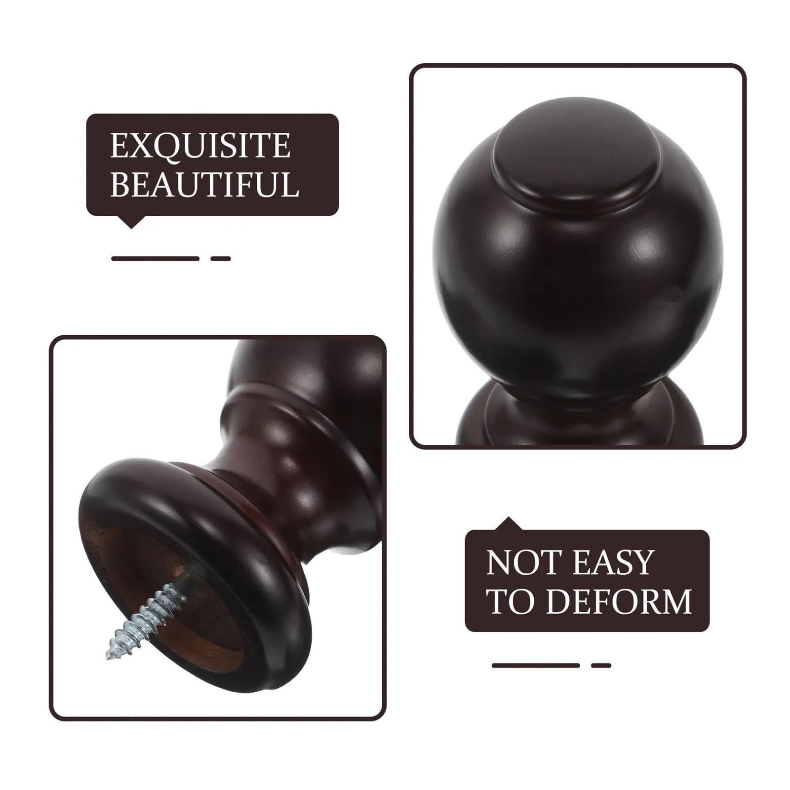 Lot de 4 embouts de tringle à rideaux en bois décoratifs pour tringles à rideaux - Convient pour tringles à rideaux de 29 mm de diamètre - Couleur café élégant