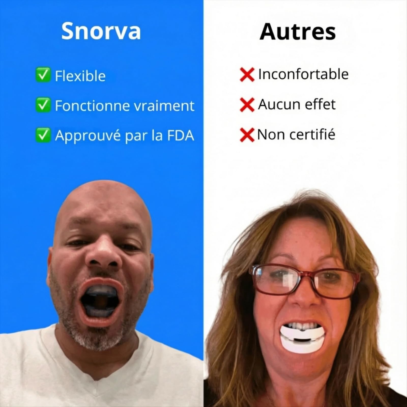 Dehouse snorva Prothèse buccal anti-ronflement，Dispositif Anti-Ronflement Réglable et Réutilisable pour une Nuit Paisible à Domicile ou en Voyage，Compact et portable，Matériaux haut de gamme