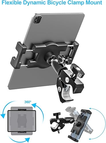 Miniatura 4 de Soporte de aluminio para tableta de bicicleta giratoria, abrazadera para manillar, soporte para tableta para bicicleta de ejercicio, cinta de correr