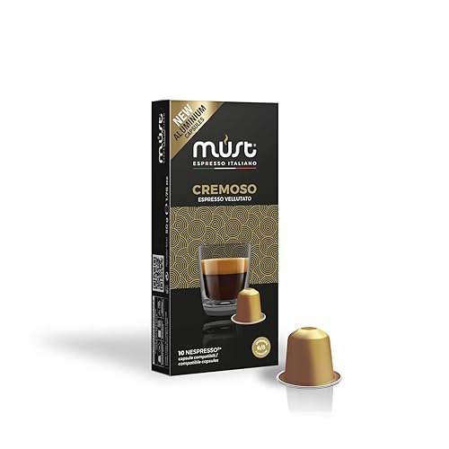 MUST, 100 cápsulas de café en aluminio 100% reciclable, intensidad de mezcla Cremoso 68, 10 paquetes de 10 cápsulas, compatible con máquina