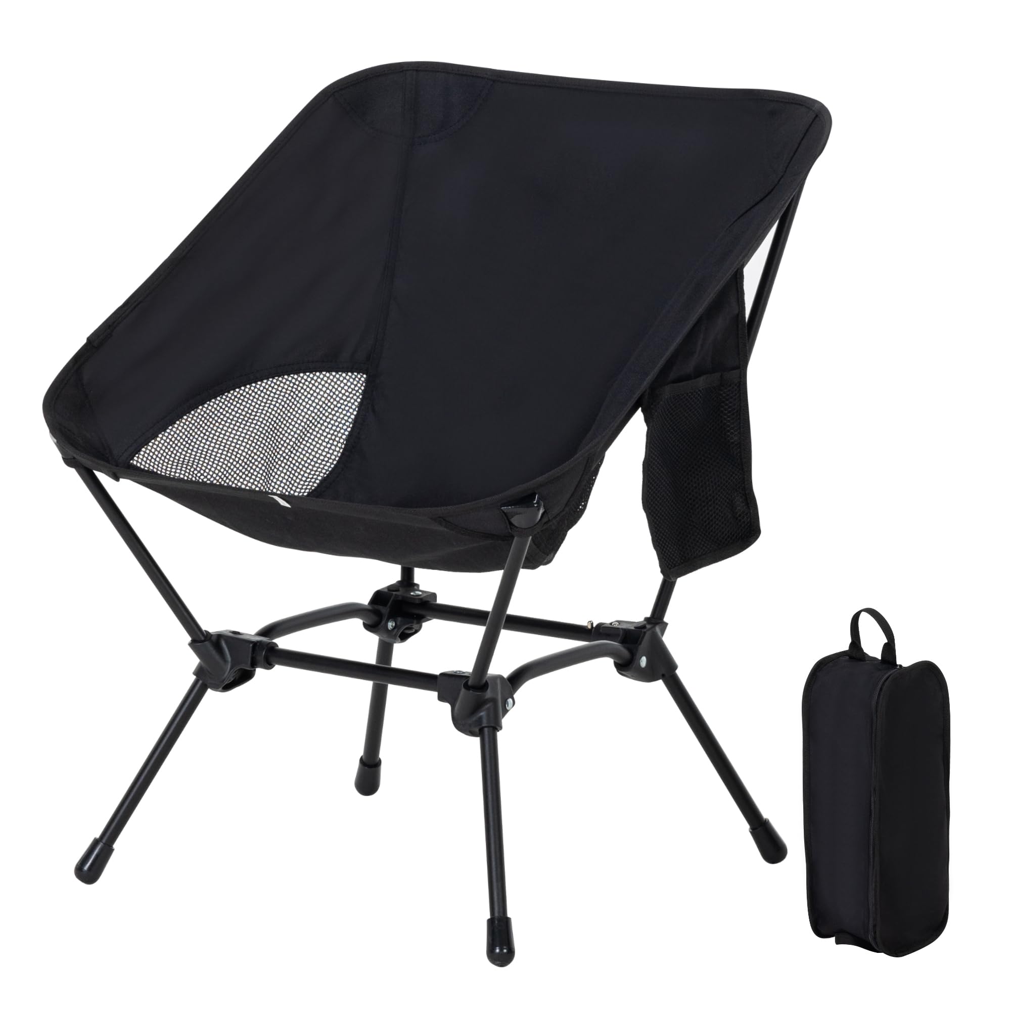 TlaroRiz Camping Chair Portable Lightweight Camping Chairs for Adults Foldable 600D Oxford Ultralight Backpacking Chair with Breathable Mesh and Pocket for Outdoor Travel Hiking, Black