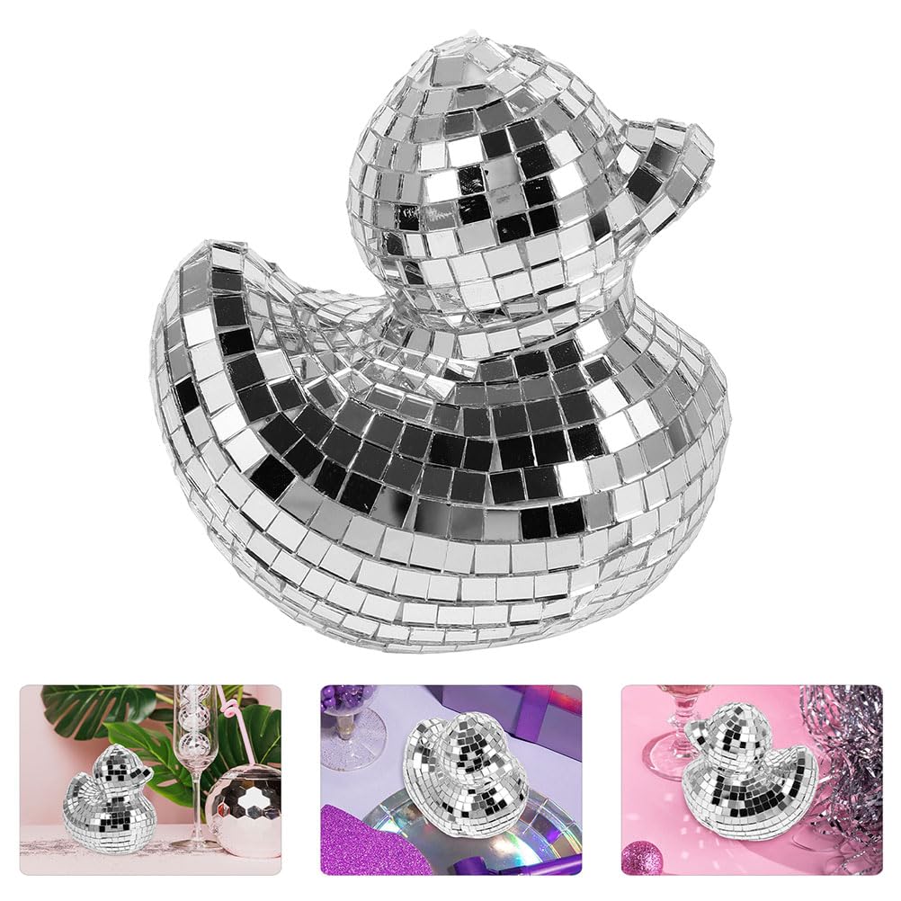 LUOZZY 2pcs Disco Animal Figurines Mirror Duck Disco Animal Ornament Desktop Decorations Layout Props Disco Theme Party Supplies - Silver