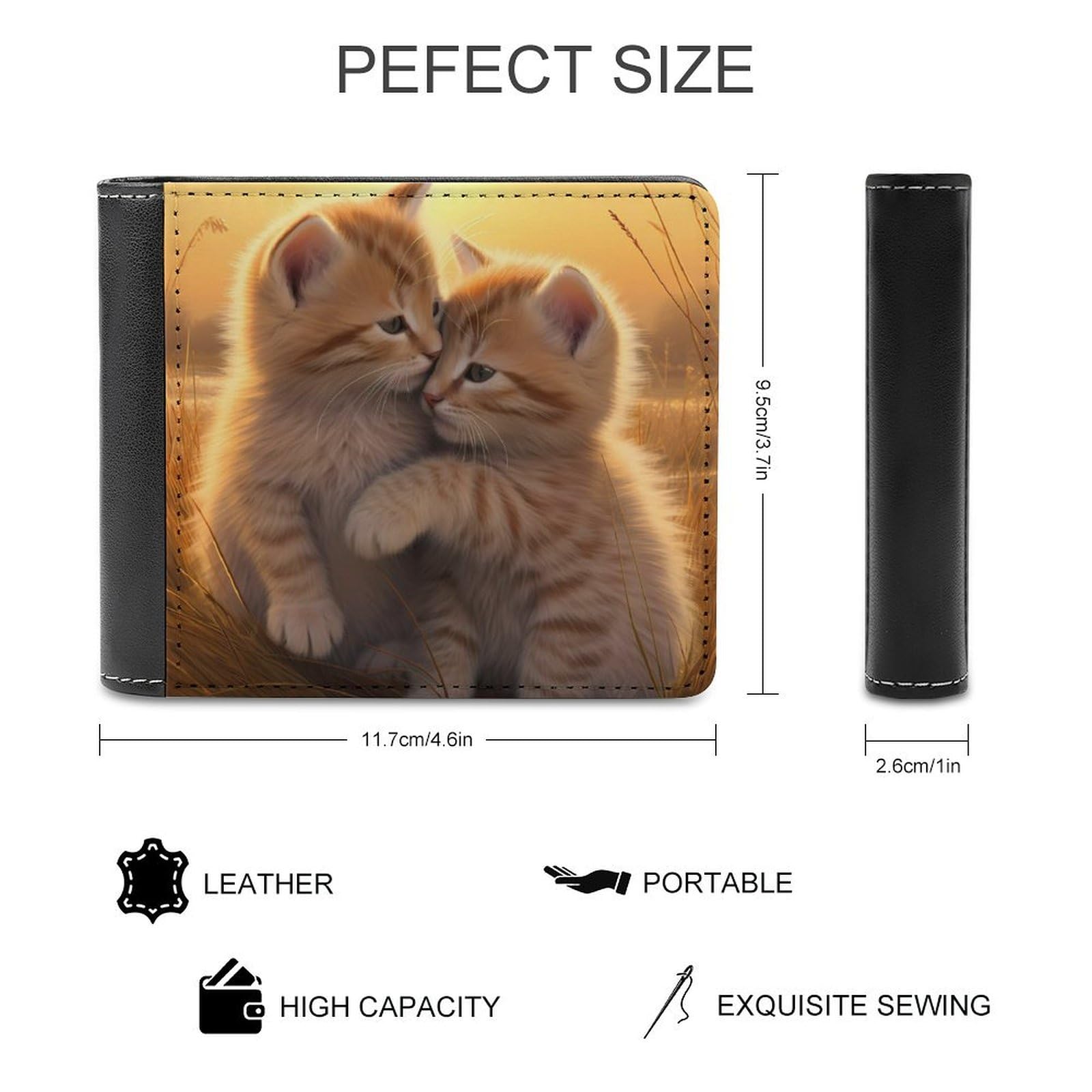 Two Cats in Sunset Funny Men's Slim Bifold Wallet with Multiple Card Slots Front Pocket Purse