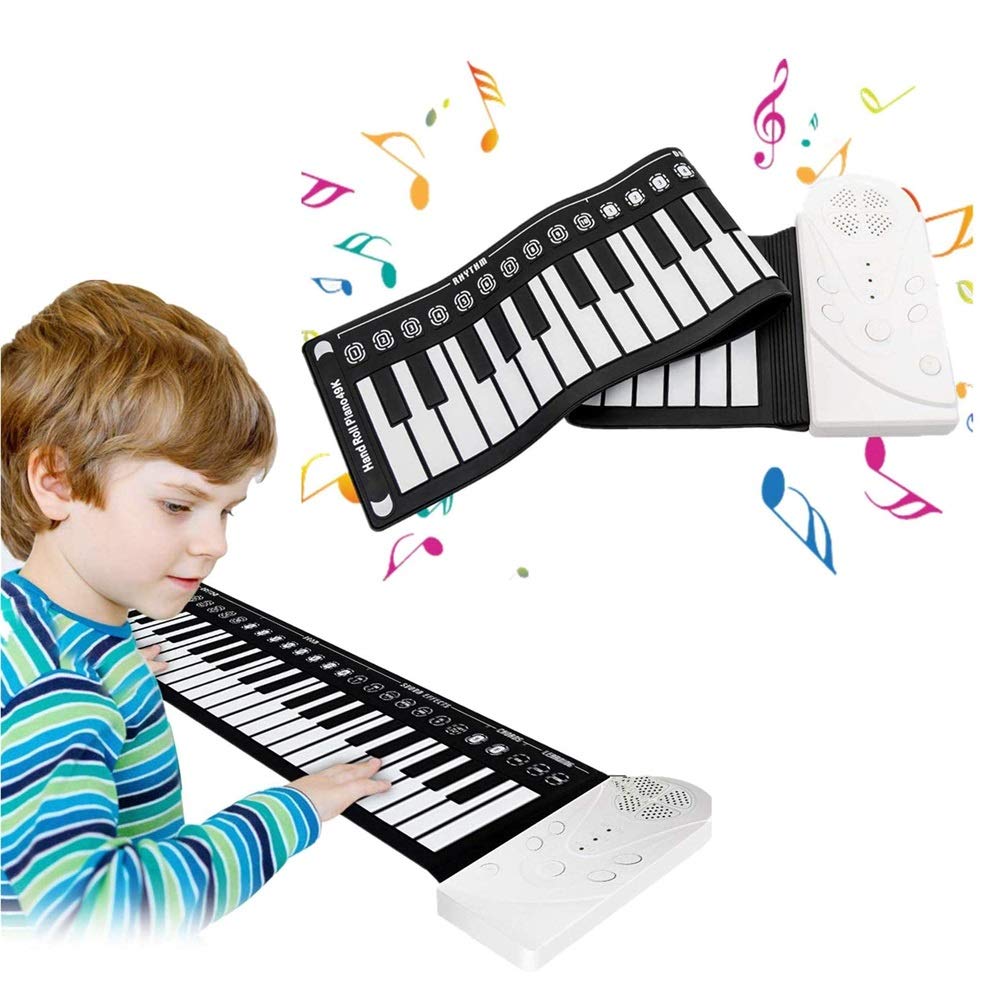 Portable Electronic Piano Keyboard Kids 49-Key Roll-Up Piano Keyboard Portable Flexible Musical Educational Toy Instrument Soft Responsive Keys Universal Soft Roll Up Piano (White)