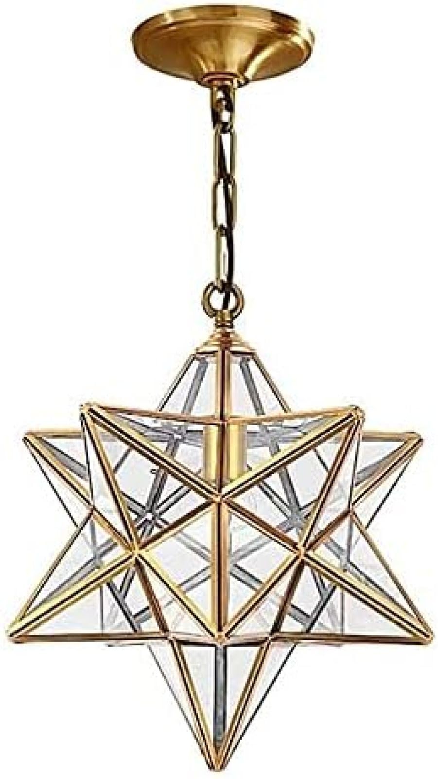 PCXEHUYP Copper Star Pendant Light with Textured Glass Ceiling Hanging Chandelier Shade for Corridor Aisle Staircase Entrance Stars Lights Seeded Lamp Bedroom