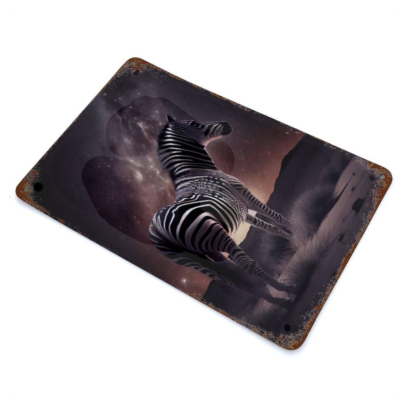 Zebra Under Milky Way Vintage Rust Metal Sign 11.8"x7.9", Classic Wall Plaque for Basement, Hobby Room And Garage Decor