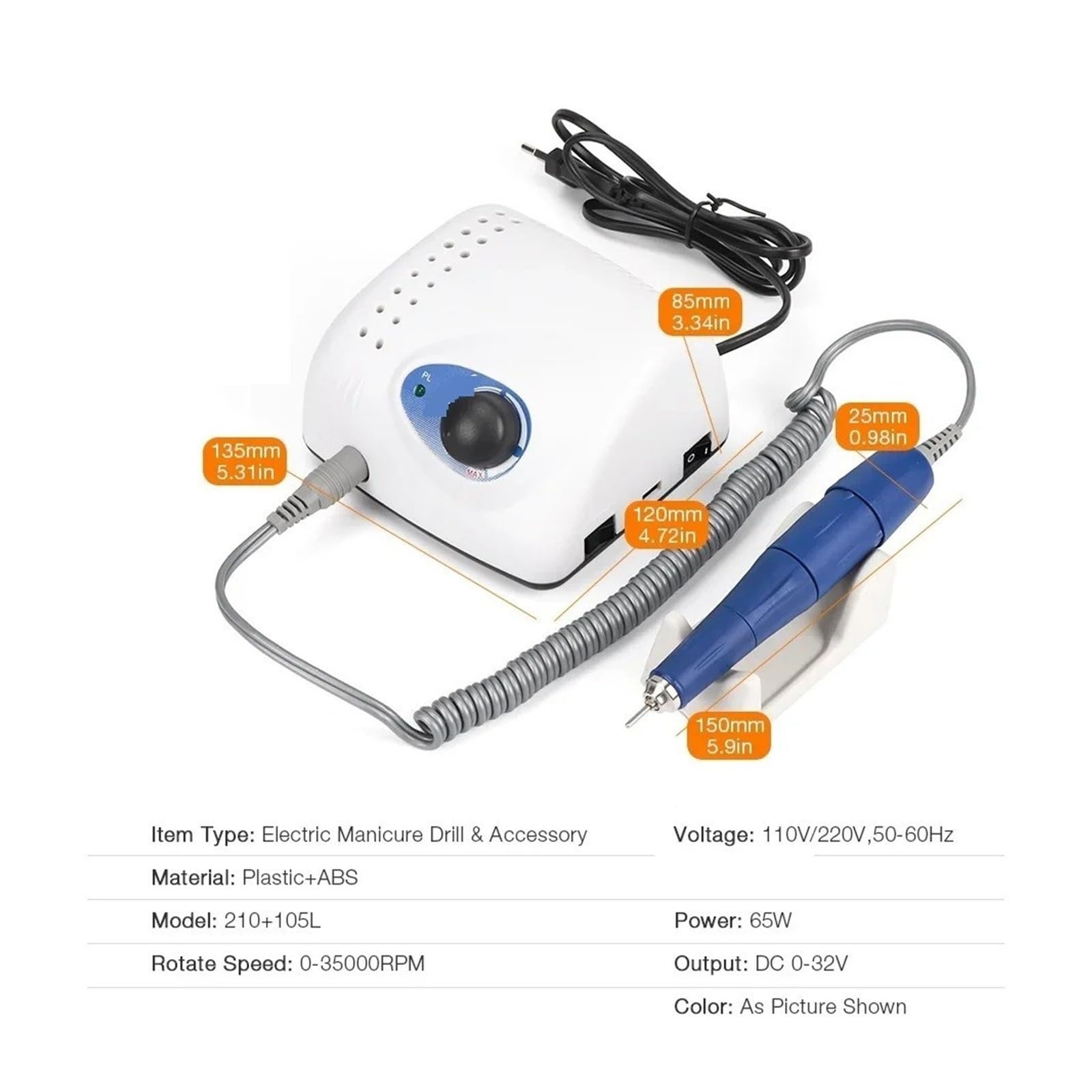 Ponceuse à ongles, Perceuses à ongles 65W, Machine de manucure et pédicure, lime électrique, polissage des