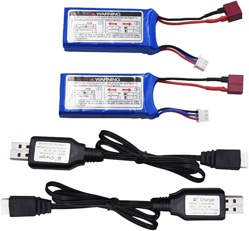 Miniatura 4 de Blomiky Paquete de 2 baterías recargables de 7.4 V 1500 mAh 40C Lipo 11.1 Wh enchufe T y cable de carga USB adecuado para 9309E 9005E 300E 302E 9155