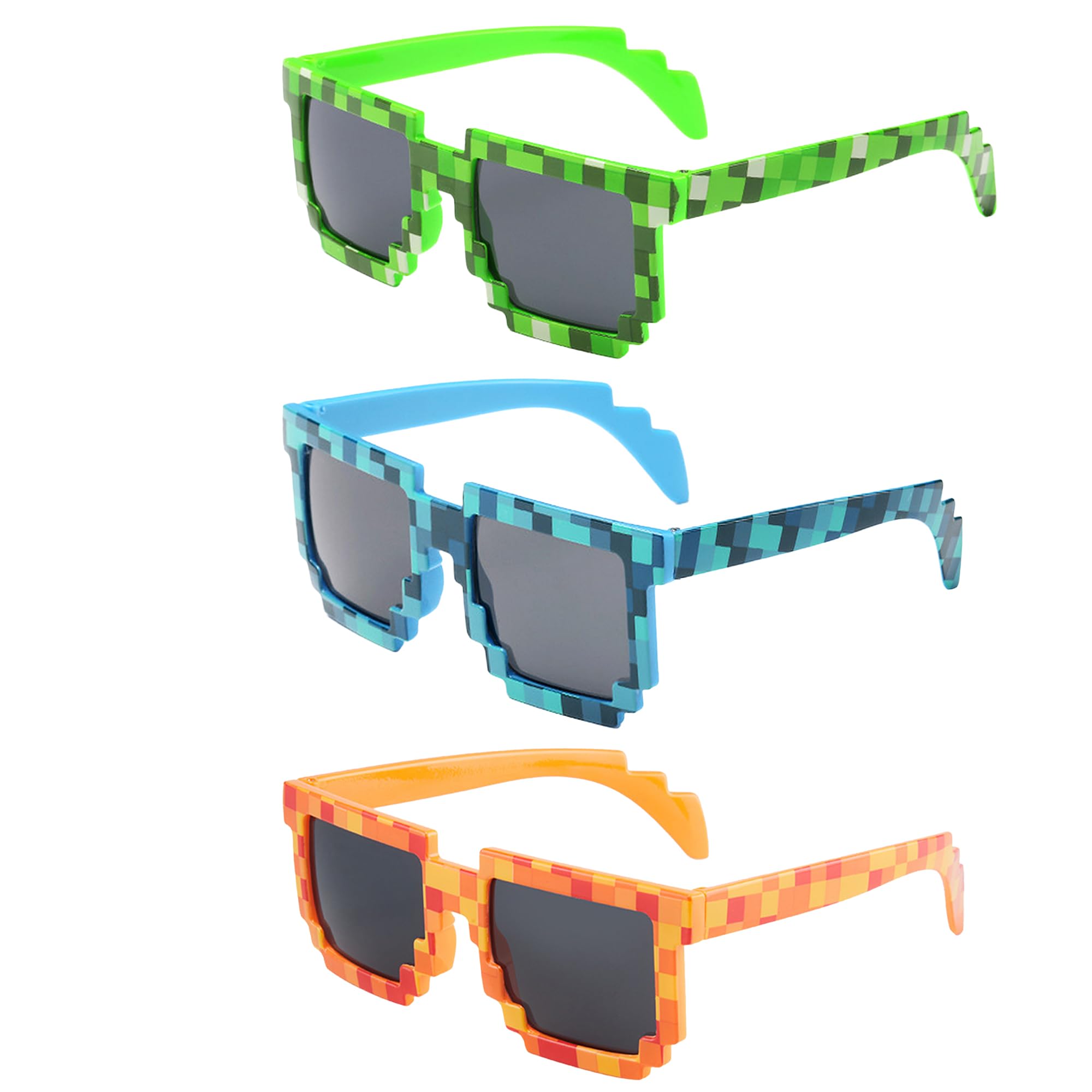 kilofly 3pc 8-Bit Pixel UV Protect Gamer Sunglasses Adult Kids Party Favors