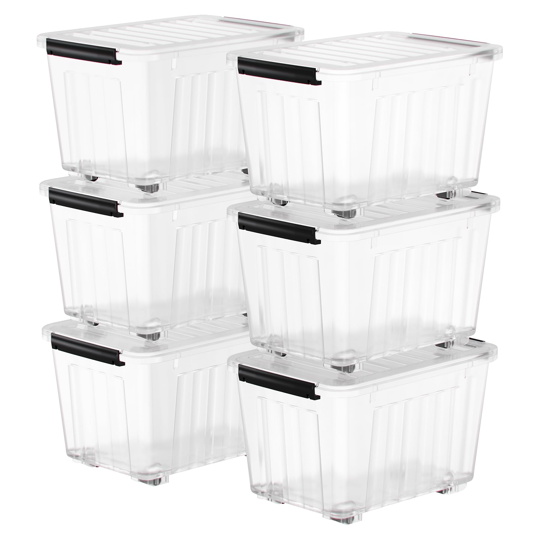 Nazhura 72 Quart Plastic Storage Bin, Stackable and Nestable Storage Boxes with Lids and Secure Latching Buckles, Large Storage Container (Clear, 72Quart-6Pack)