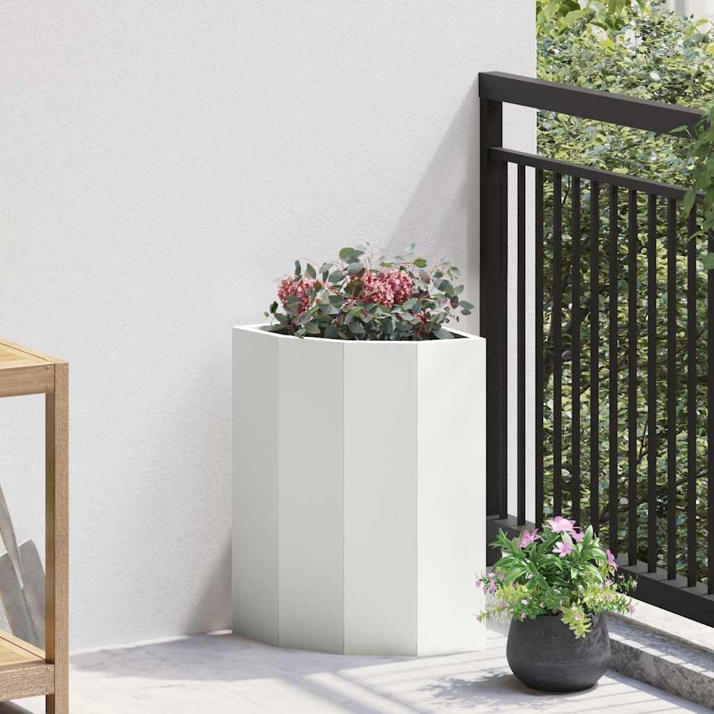 Maceta esquinera blanca 30 x 30 x 50 cm de acero, diseño moderno y robusto, ahorra espacio, bancal elevado para balcón, bancal de jardín elevado para terraza, huerto y jardinera, adecuado para
