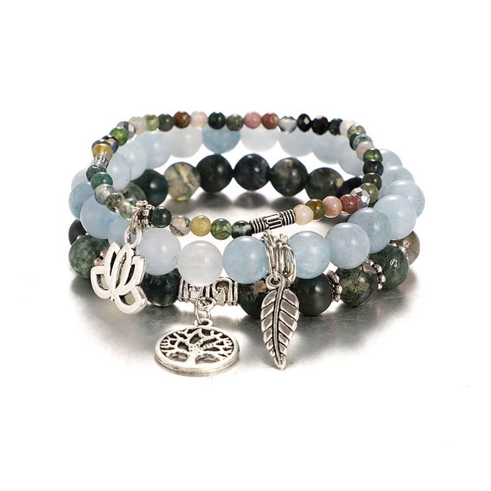 UEUC Tree of Life Yoga Healing Stone Bracelets, Multilayer Lotus Chakra Stone Reiki Bracelet Sets, Anxiety Crystal Natural Stone for Women, Stress Relief