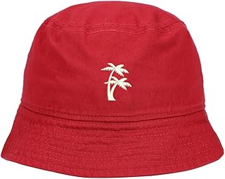 Mens Bucket Hat Palm Tree Embroidered Washed Cotton Classic Bucket Hat