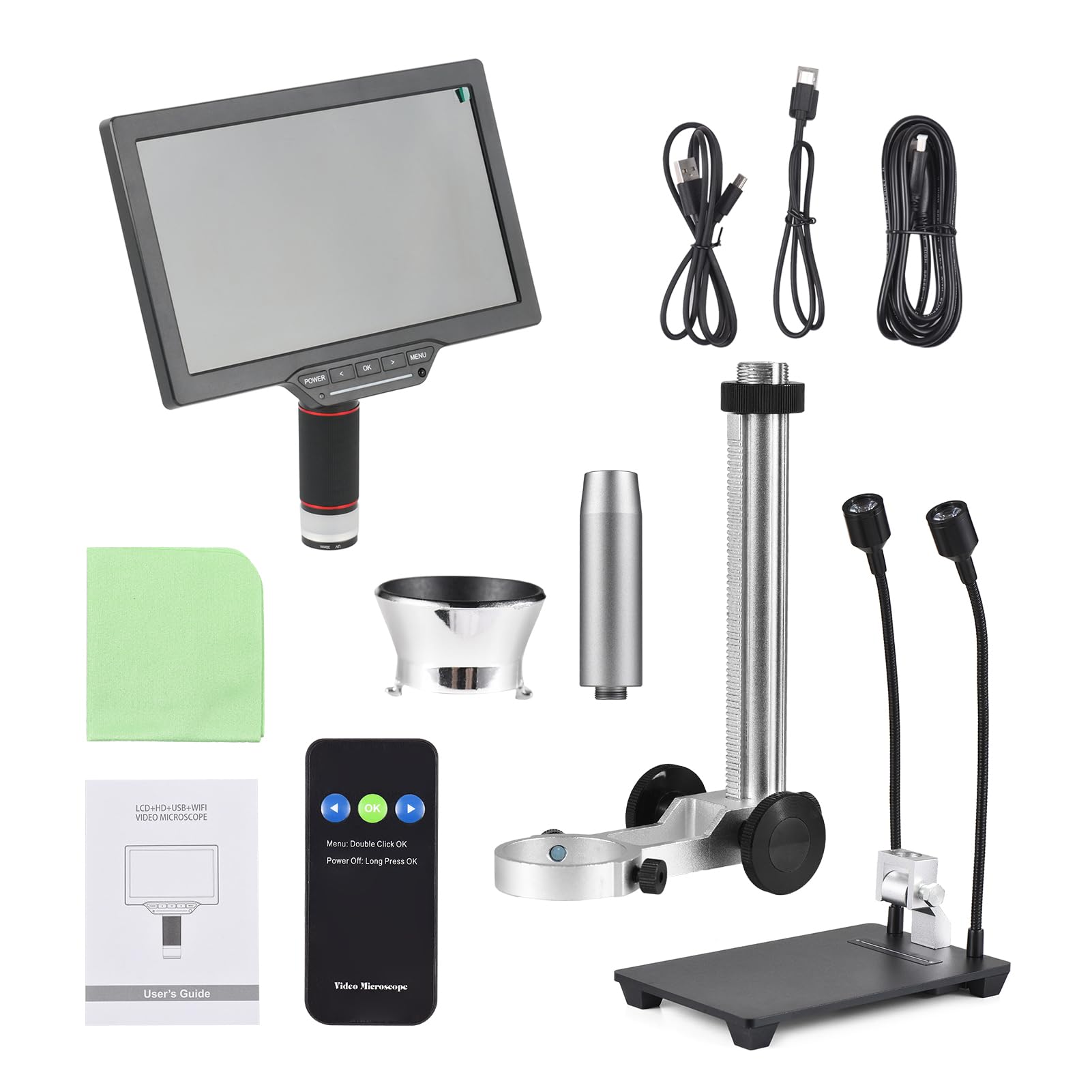 Andoer Microscopio Digital USB LCD de 10,1" Microscopio de Monedas 1080P 1-1600X 16MP Ligereza con Control táctil con Control Remoto para observación de Insectos de Plantas niños