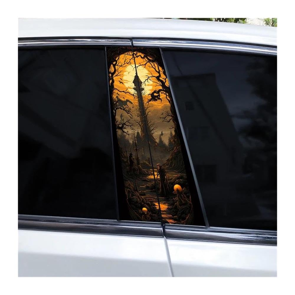 Body Parts 2pcs Halloween World Car Center Column Sticker Waterproof Car B-Pillar Decorative Decals(C)