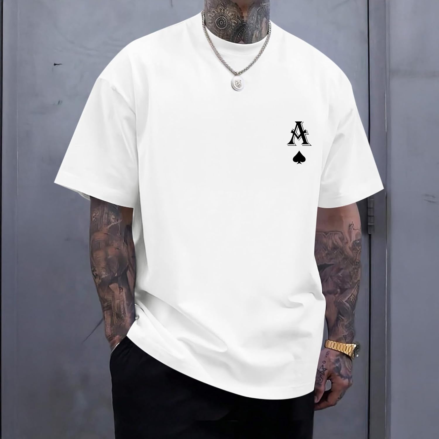 Men's Graphic Tees Vintage Oversize T Shirts Poker Ace of Spades Shirt Streetwear Rapper Casual Tee Top image 5