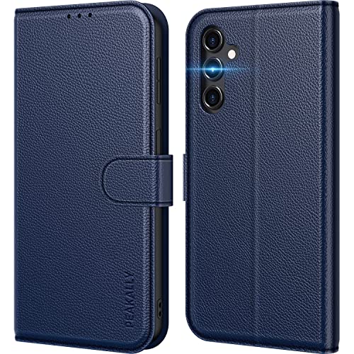 Peakally Coque pour Samsung Galaxy A14 4G / 5G, Blocage du Signal RFID, Etui à Rabat en Cuir de Qualité Supérieure, Etui Portefeuille à Rabat [Pochette de Portefeuille] [Fermeture Magnétique] - (Bleu)