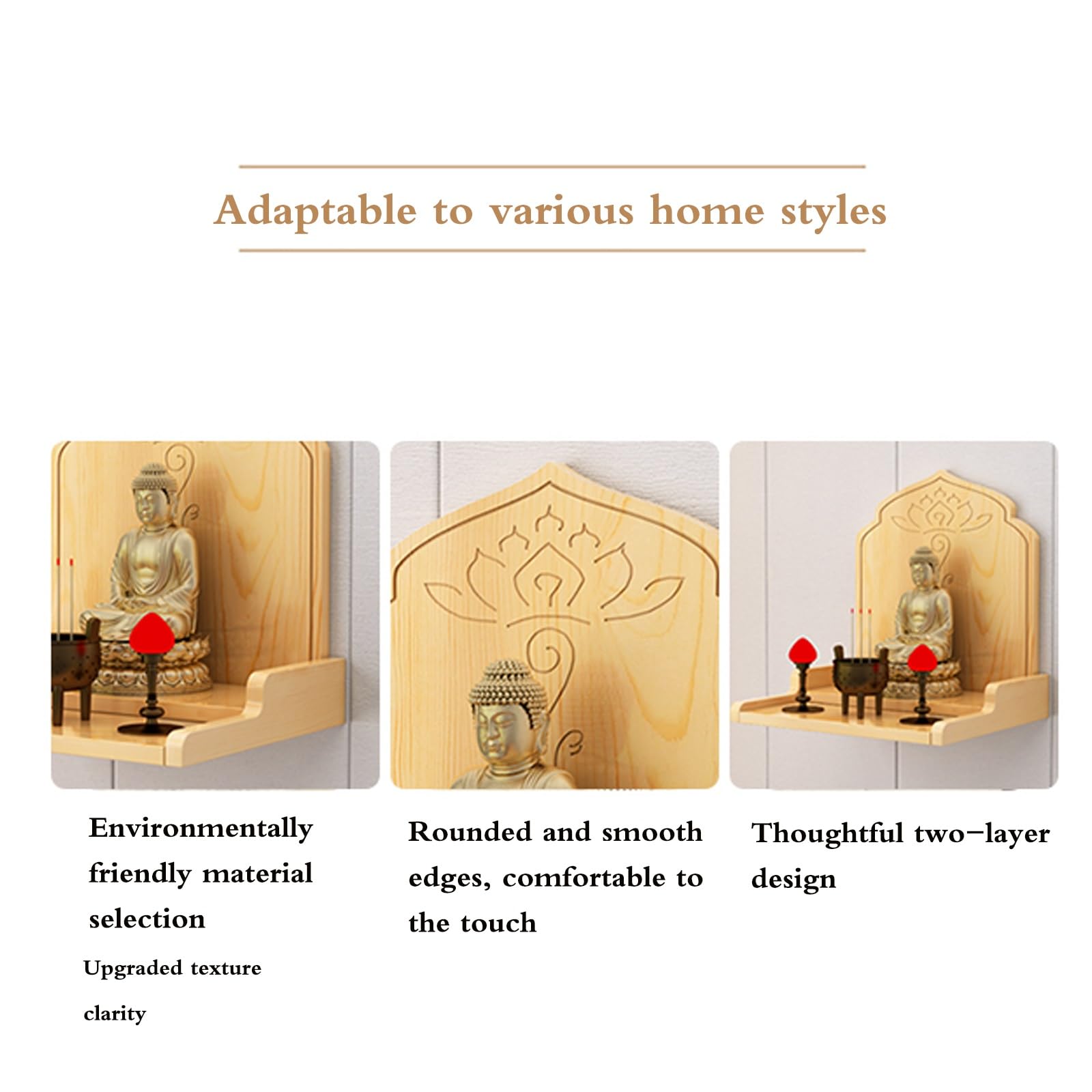 Supporto for santuario in legno con mensola for altare Buddha montato a parete con contenitore 1 pezzo(Wood,30x28x28cm)