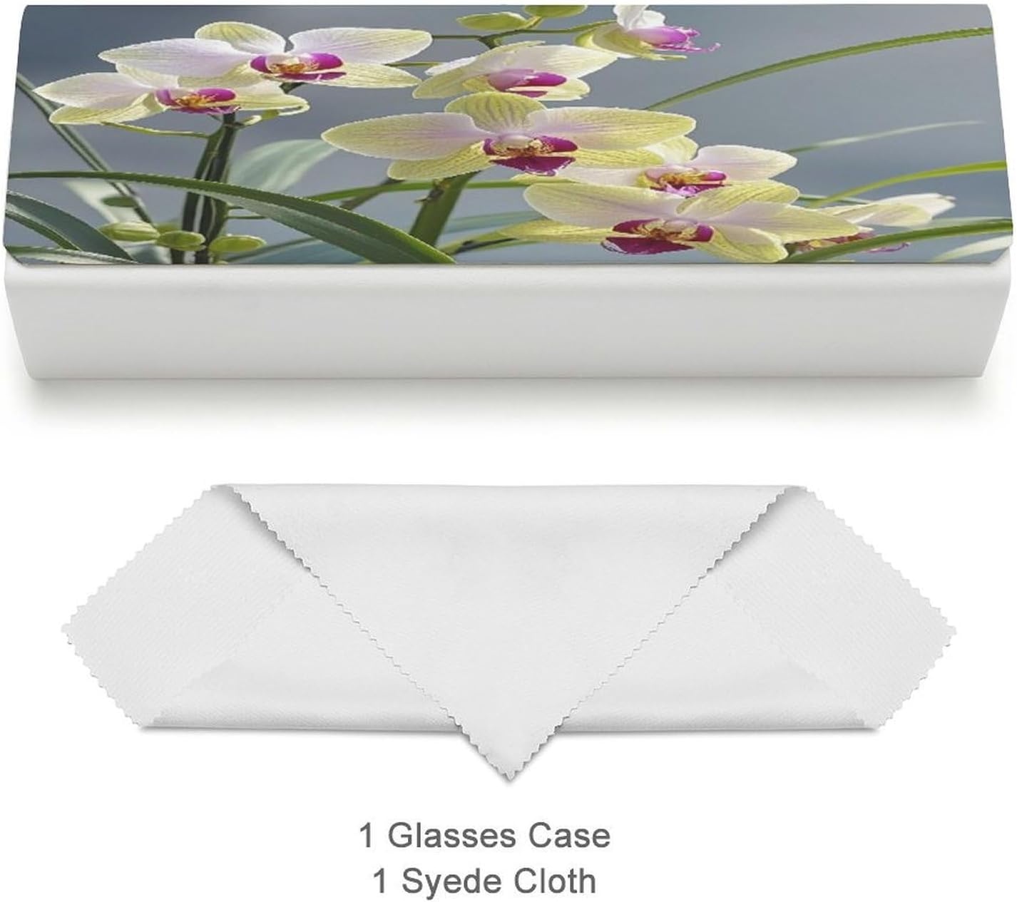 Colorful Orchids Flower Eyeglasses Case Hard Shell for Men Women PU Leather Eyeglass Cover Fashionable Travel Sunglasses Cases Portable Reading Glasses Cover with Cleaning Cloth
