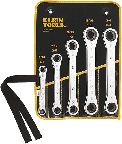Klein Tools 68221 SAE Juego de llaves de caja de trinquete, 5 piezas, 10 tamaños, fabricadas en Estados Unidos