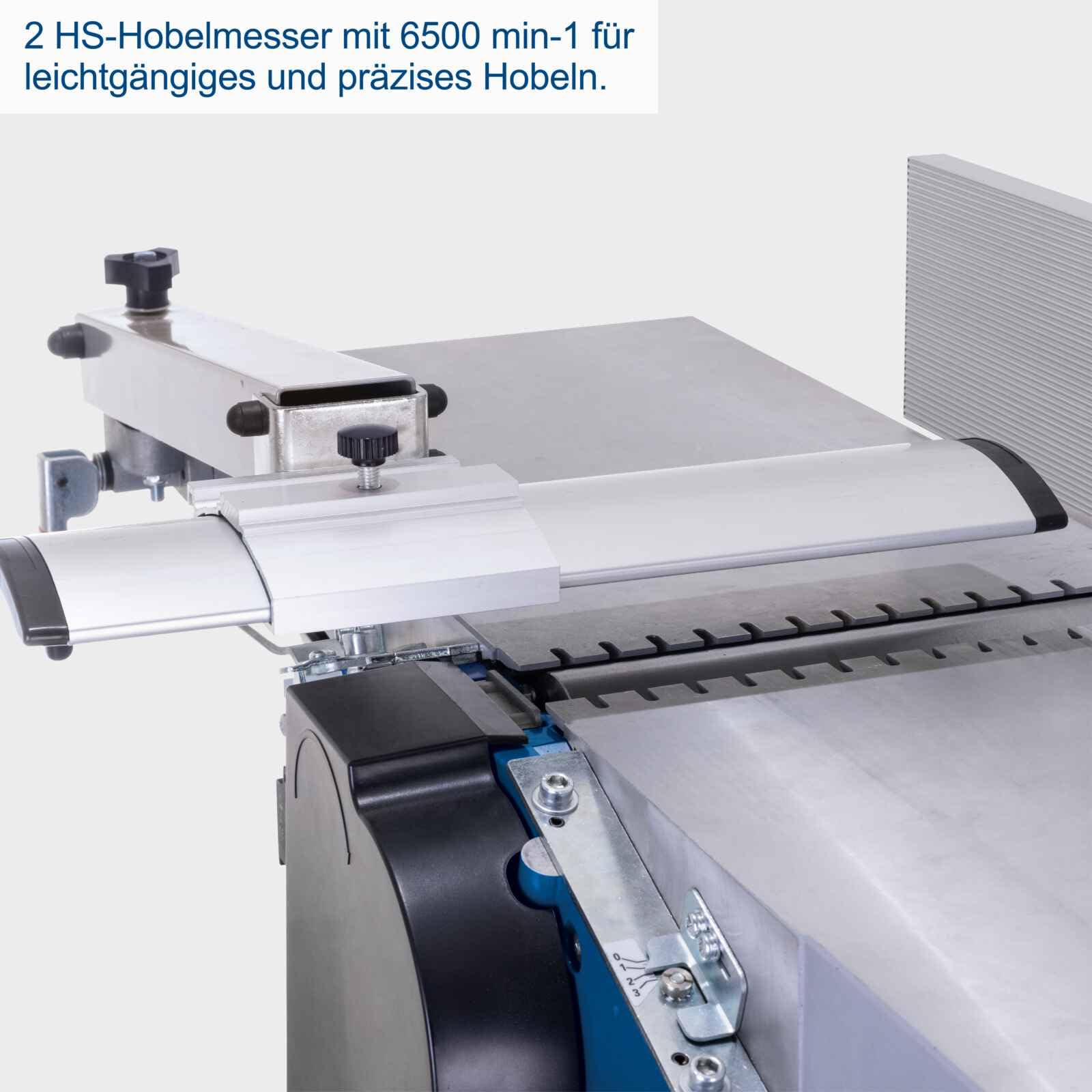 Scheppach Abricht -& Dickenhobelmaschine HMS1500 Hobelmaschine mit Untergestell | 2200W Leistung | Durchlasshöhe/-breite 160/260 mm | Spanabnahme 3mm | Abrichtanschlag 90°-135° | Messerdrehzahl 6500-1