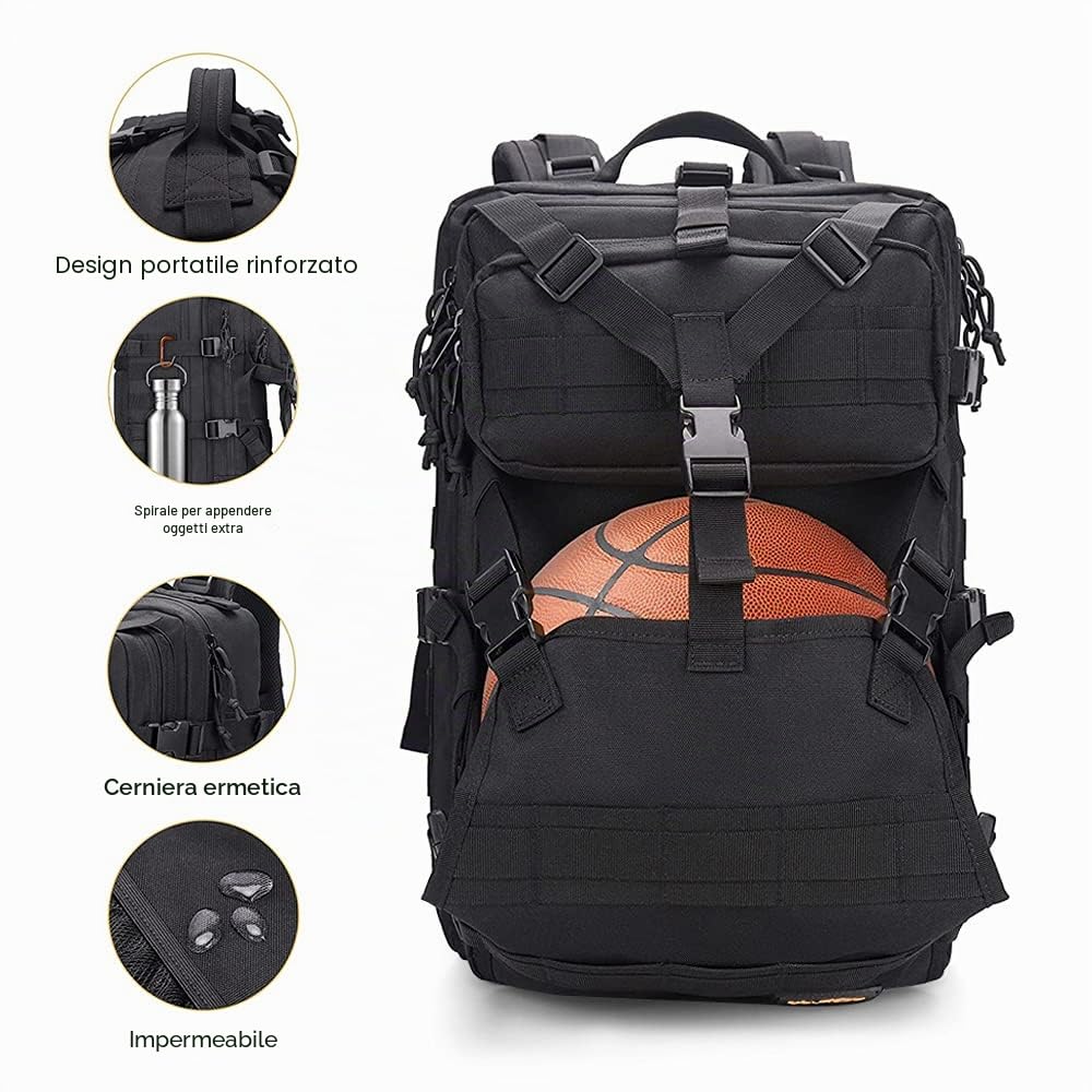 Zaino Moto Uomo, Grande Zaino Militare 45L, Espandibile Zaino porta Casco Moto, Zaino Tattico per Sopravvivenza Trekking e Campeggio e Altre Attività All'aperto