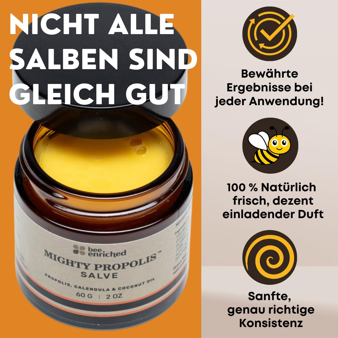 Zugsalbe & Wundsalbe 60g | Wund und Heilsalbe mit Calendula | Mighty Propolis Salbe | Wundheilsalbe | Salbe Gegen Juckreiz | Bee Enriched