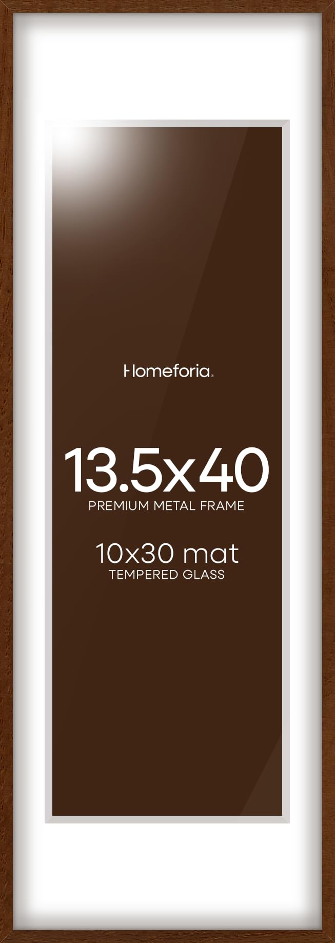 Homeforia 13.5x40 Brown Oak Picture Frame, High-End Wood, 10x30 Mat, Glass