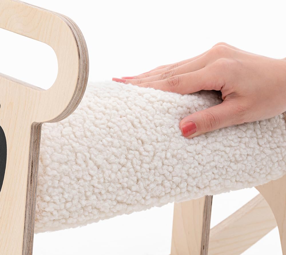 Mamatoyz 06POBE Pony Cavallo a Dondolo Giocattolo Cavalcabile per Bambini in Legno Naturale Multistrato di Betulla con Sedile in Morbida Spugna Orsetto Cavalluccio a Dondolo