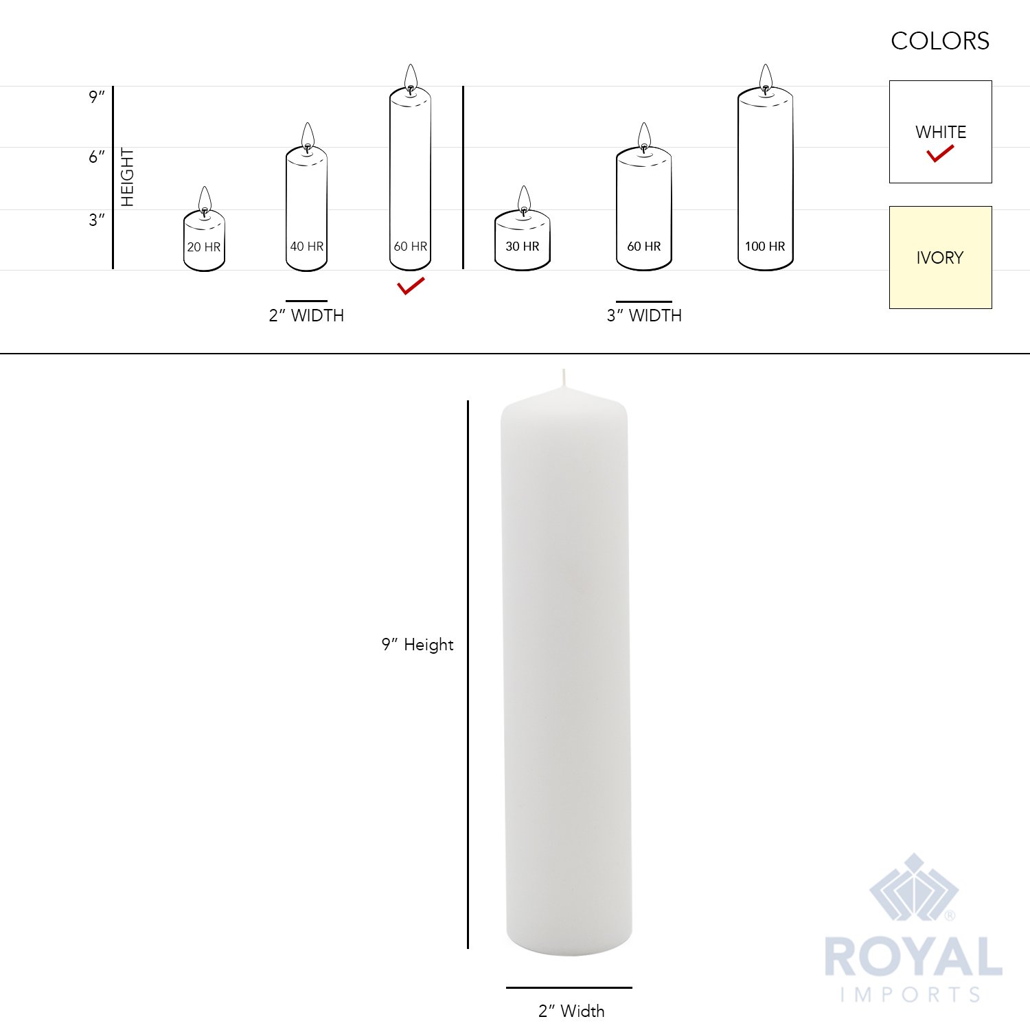 Royal Imports Świece filarowe biały bezzapachowy wosk premium, palenie 60 godzin na ślub, spa, imprezę, urodziny, wakacje, do kąpieli, wystrój domu - 5 cm x 23 cm - zestaw 12 sztuk
