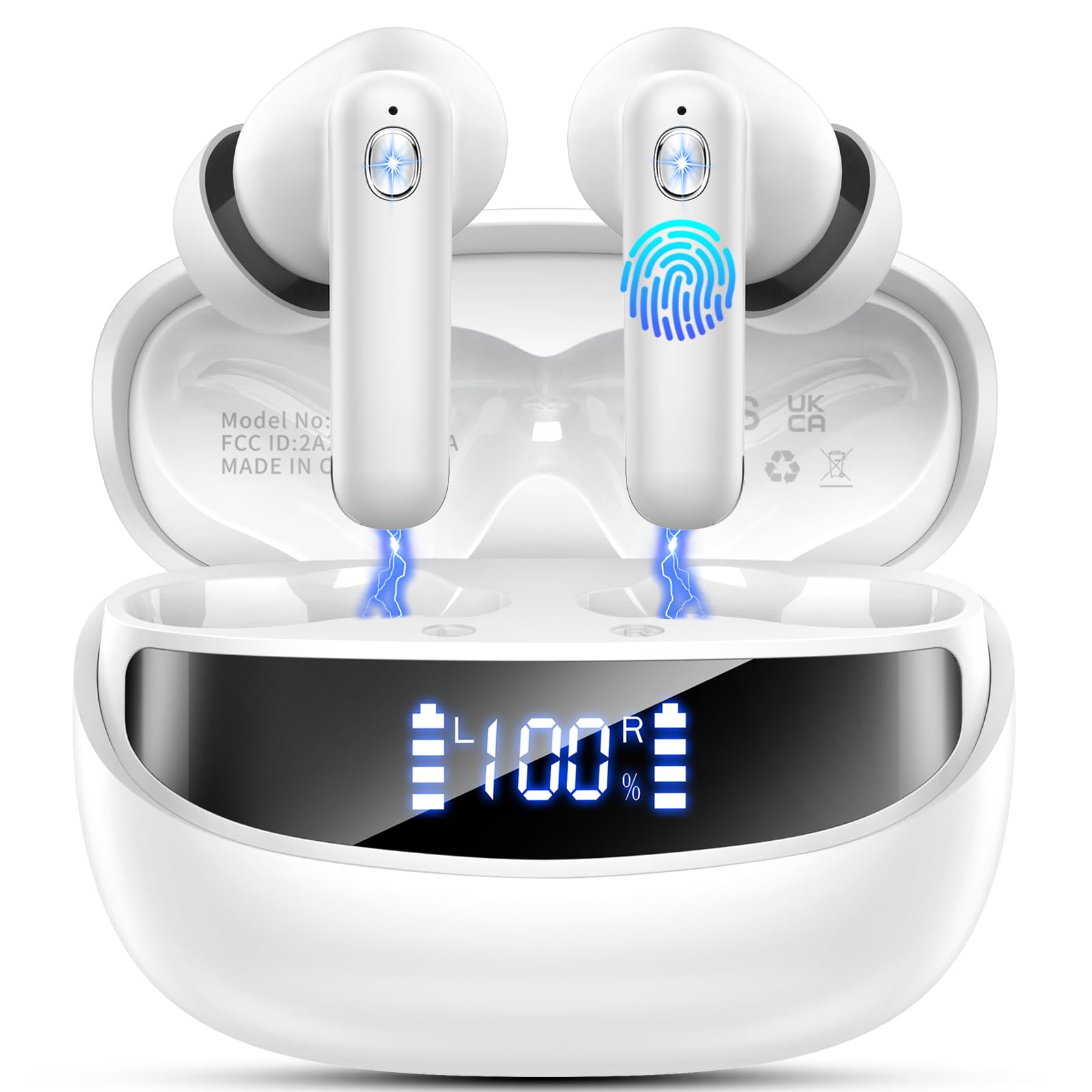 Nerunsa Écouteurs Bluetooth, Oreillette sans fil, 49 heures d'autonomie dans les oreilles, avec 4 micros ENC à réduction du bruit, étanches