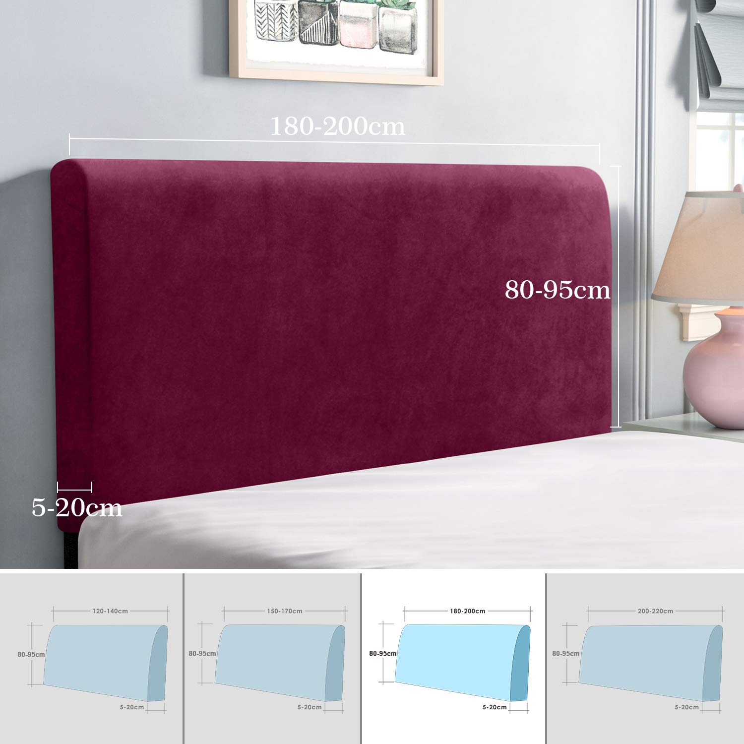 TAOCOCO Copertura per Testiera per Letto, Fodera Elastica Protezione, Protezione Elastica a Tinta Unita (Vino rosso, 180-200cm)