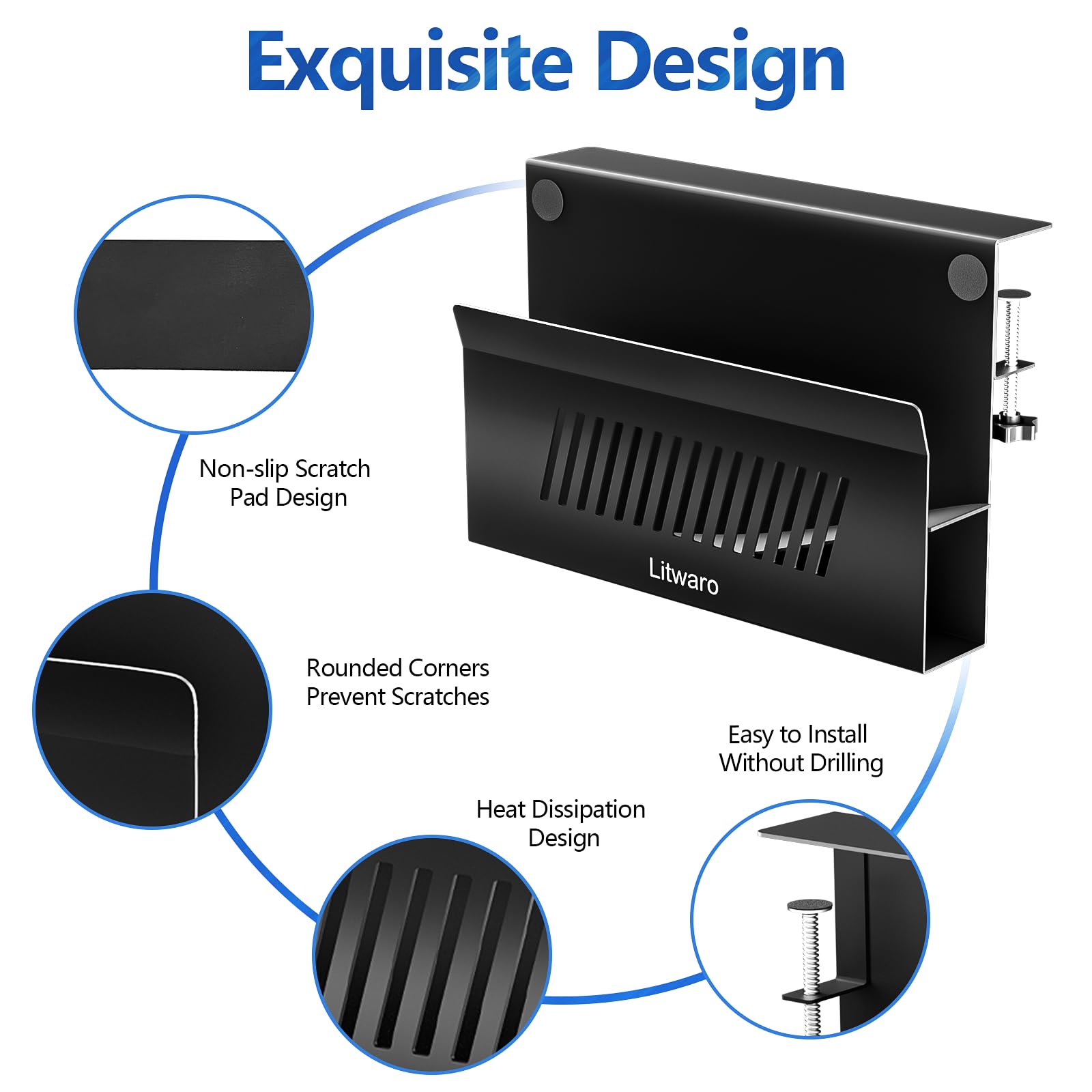 Clear Acrylic Desk Side Organizer - Under Desk Laptop Storage With Pen Holder & Headset Hook