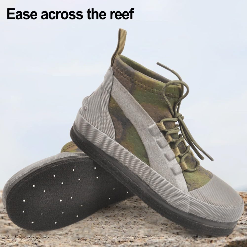 Botas de pesca de roca con suela de fieltro y tacos de acero, zapatos de vadeo antideslizantes, arrecife de humedal, calzado de pesca de neopreno transpirable con drenaje y puntera