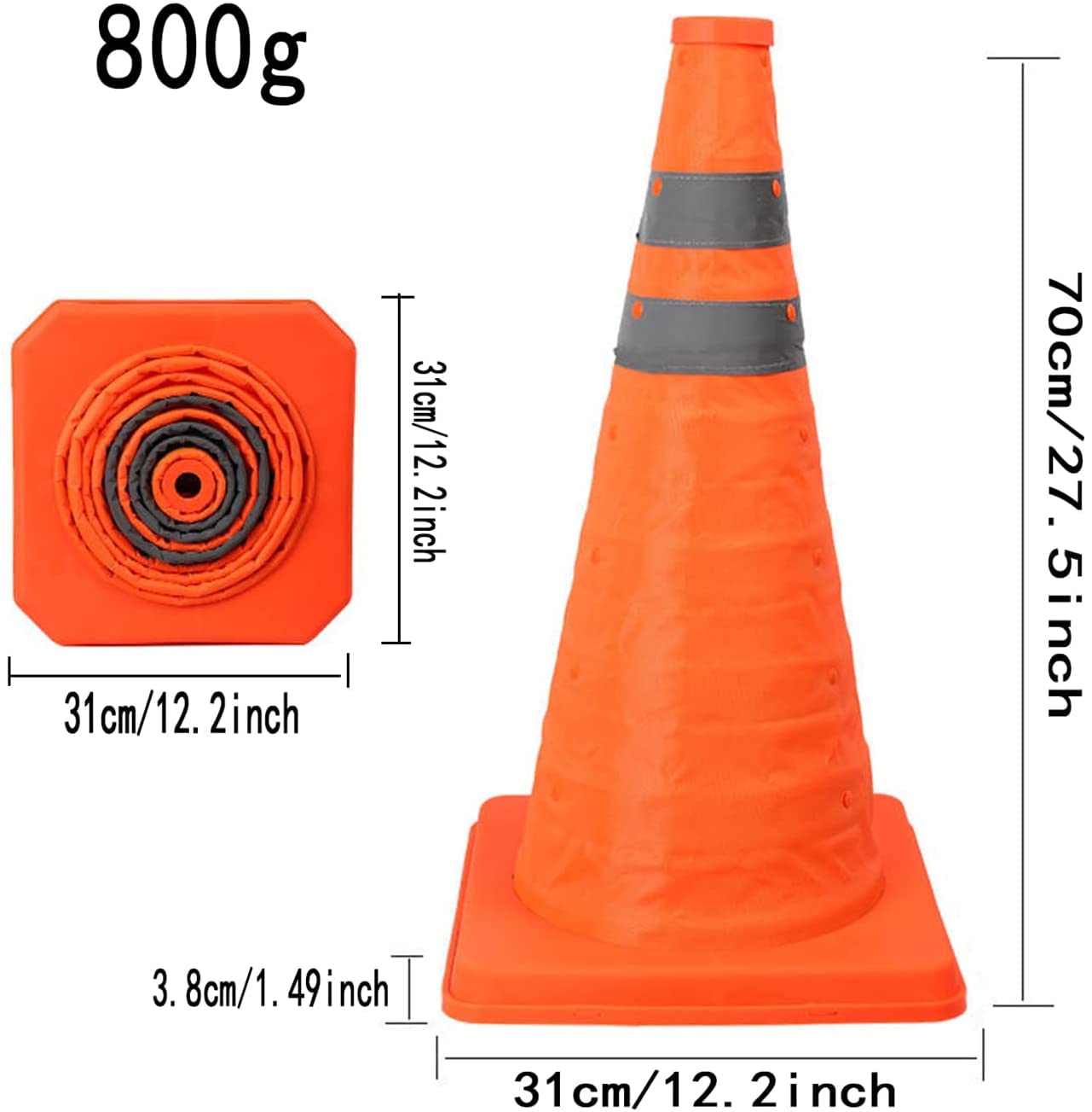 Conos de estacionamiento de 28 pulgadas, resistentes al agua, para señalización vial, conos de seguridad vial emergentes naranjas con collar reflectante, conos de construcción multiusos duraderos