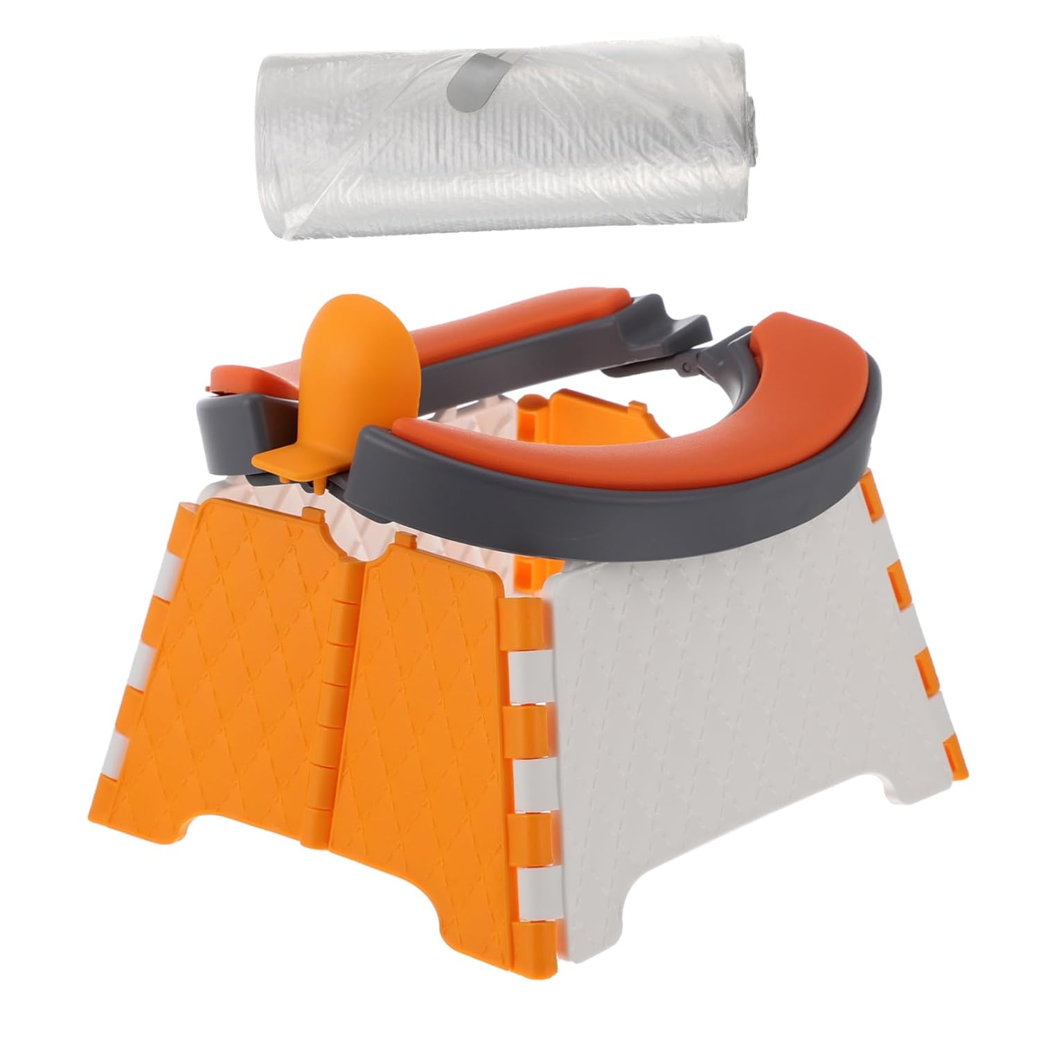 Foldable Toilet Portable Potty Seat Lightweight Compact Travel Closestool with Cleaning Bags for Outdoor Use Orange White