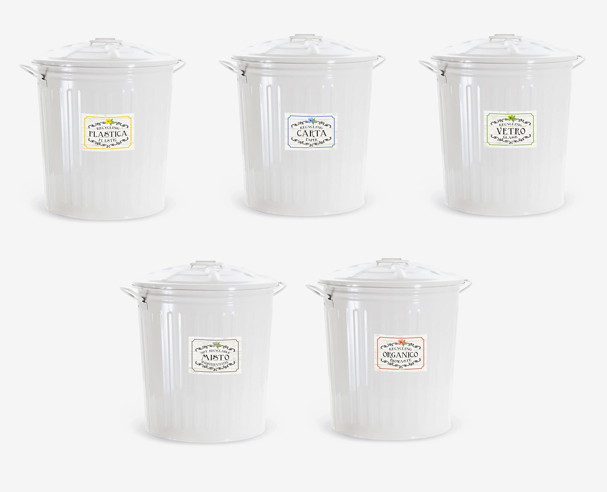 Adesivi Per Raccolta Differenziata - 5 Pezzi 10x7cm, Stile Shabby, PVC Impermeabile, Made In Italy - Foto 3