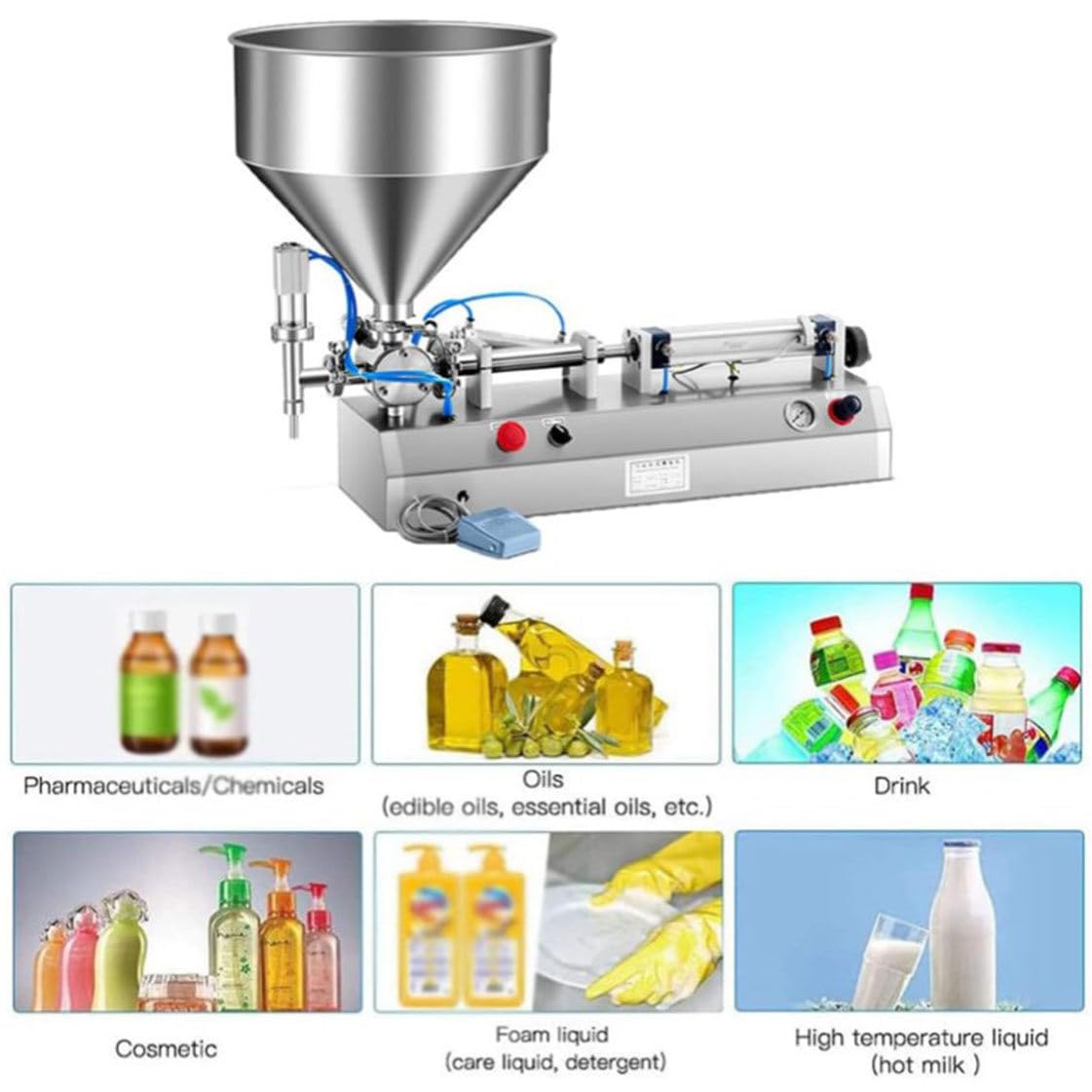 Pneumatyczna maszyna do napełniania płynem ze stali nierdzewnej, przełączana automatyczna/ręczna, pojemność 5-3000 ml do napełniania pastą i płynem, opcje 50-500 ml
